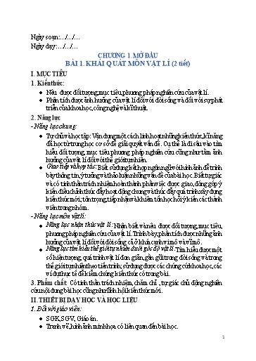 Giáo án Vật lí 10 Sách Chân trời sáng tạo