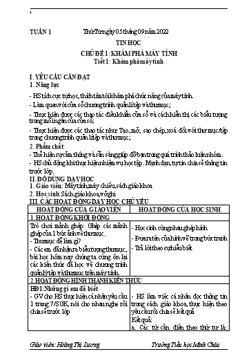 Kế hoạch bài dạy Tin học 5 - Học kì 1 - Năm học 2022-2023 - Trường Tiểu học Minh Châu