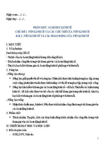 Giáo án Giáo dục Kinh tế và Pháp luật 10 Sách Chân trời sáng tạo - Chương trình cả năm