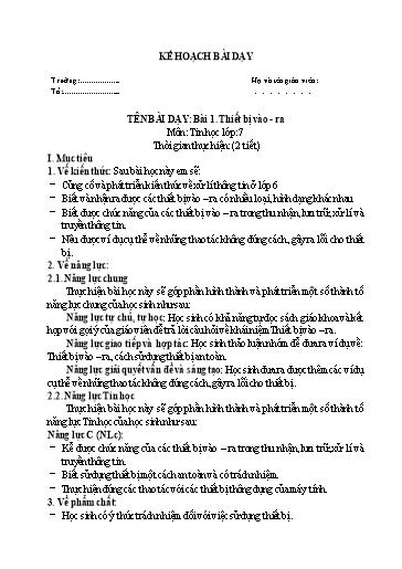 Kế hoạch bài dạy Tin học 7 Sách Kết nối tri thức - Chương trình cả năm