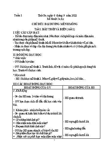 Kế hoạch bài dạy Mĩ thuật Lớp 2 Sách Chân trời sáng tạo - Năm học 2022-2023