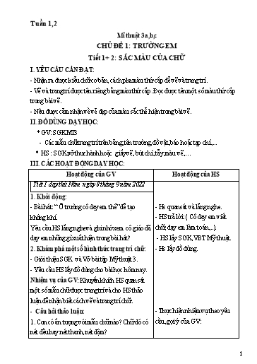 Kế hoạch bài dạy Mĩ thuật Lớp 3 Sách Chân trời sáng tạo - Năm học 2022-2023