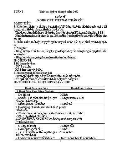 Giáo án Chính tả 5 - Học kì 1 - Năm học 2022-2023 - Trường Tiểu học Vật Lại