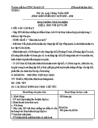 Kế hoạch bài dạy Các môn Lớp 1 - Năm học 2023-2024 - Trường Tiểu học TTNC Bò & Đồng Cỏ