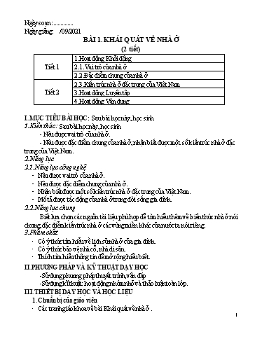 Kế hoạch bài dạy Công nghệ 6 Sách KNTT - Năm học 2021-2022 - Trường THCS Phú Châu