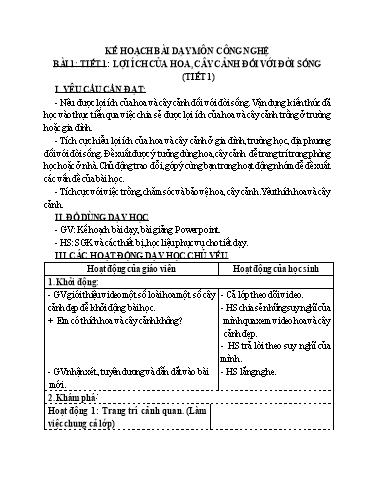 Kế hoạch bài dạy Công nghệ Lớp 4 Sách KNTT - Học kỳ 1