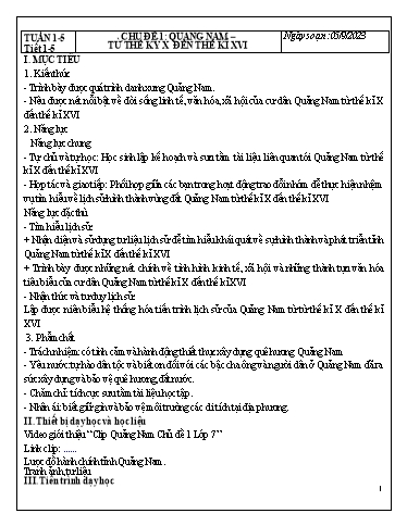 Kế hoạch bài dạy Giáo dục địa phương Lớp 7 (Quảng Nam) - Năm học 2023-2024 - Trường THCS Quang Trung