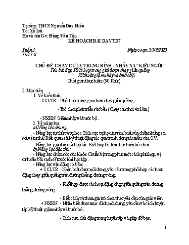 Kế hoạch bài dạy Giáo dục thể chất 7 Sách KNTT - Năm học 2023-2024 - Trường THCS Nguyễn Duy Hiệu