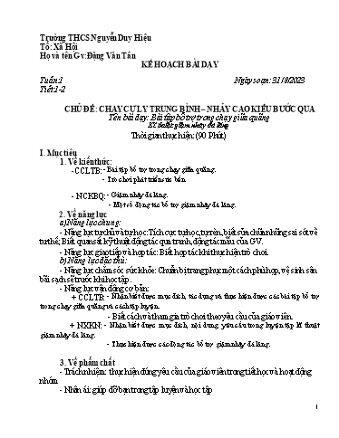 Kế hoạch bài dạy Giáo dục thể chất 8 Sách KNTT - Năm học 2023-2024 - Trường THCS Nguyễn Duy Hiệu