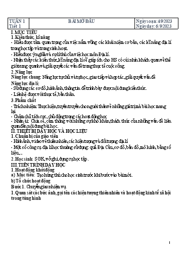 Kế hoạch bài dạy Lịch sử và Địa lí 6 (Phần Địa lí) Sách KNTT - Năm học 2023-2024