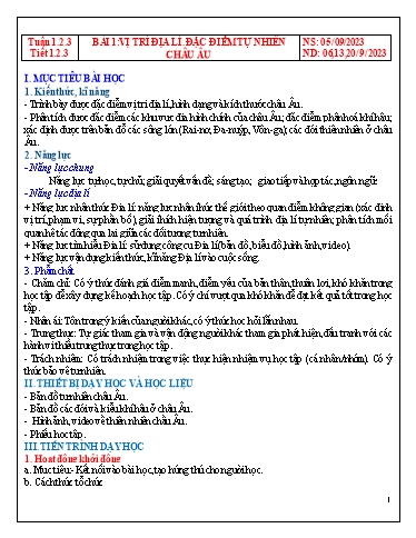 Kế hoạch bài dạy Lịch sử và Địa lí 7 (Phần Địa lí) Sách KNTT - Năm học 2023-2024 - Trường THCS Quang Trung