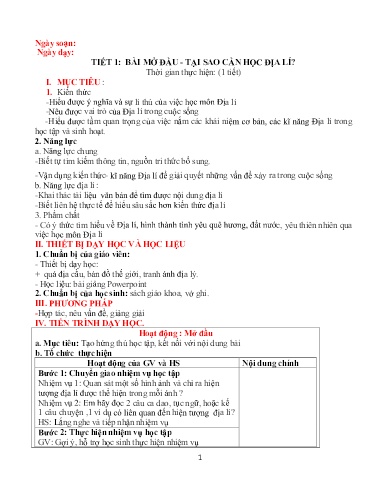 Kế hoạch bài dạy Lịch sử và Địa lí Lớp 6 (Phần Địa lí) Sách Chân trời sáng tạo - Chương trình cả năm