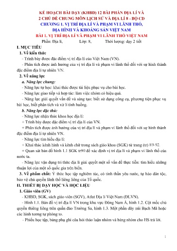 Kế hoạch bài dạy Lịch sử và Địa lí Lớp 8 (Phần Địa lí) Sách Cánh diều - Năm học 2023-2024