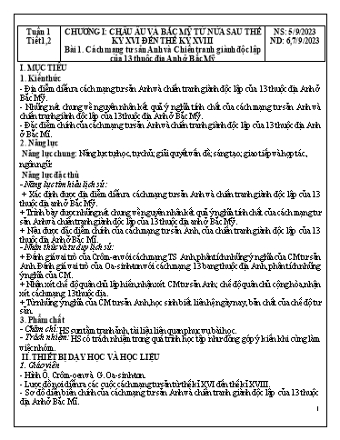 Kế hoạch bài dạy Lịch sử và Địa lí Lớp 8 (Phần Lịch sử) Sách KNTT - Năm học 2023-2024 - Trường THCS Quang Trung