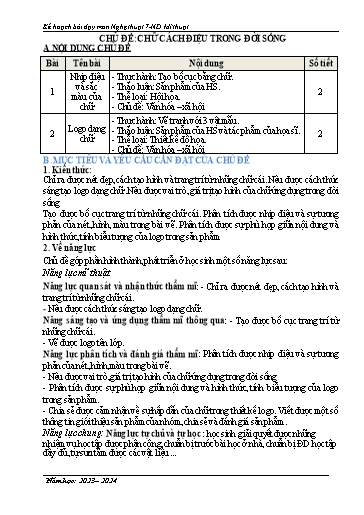 Kế hoạch bài dạy Nghệ thuật 7 (Mĩ thuật) Sách Chân trời sáng tạo - Học kỳ 1 - Năm học 2023-2024