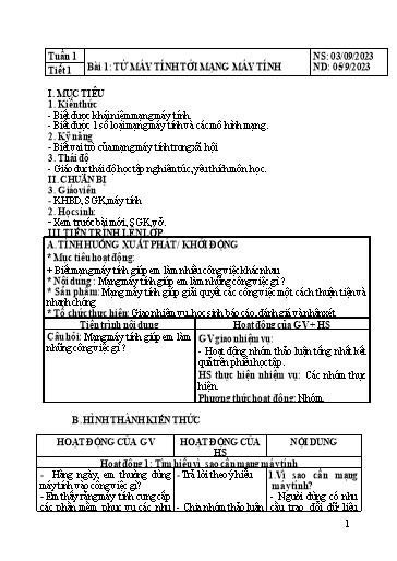 Kế hoạch bài dạy Tin học 9 - Năm học 2023-2024 - Trường THCS Quang Trung