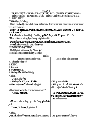 Giáo án Buổi 2 môn Toán Lớp 1 Sách Cánh diều - Năm học 2020-2021 - Trường Tiểu học Vật Lại