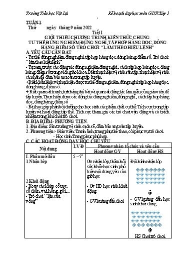 Giáo án GDTC Lớp 1 Sách Cánh diều - Năm học 2022-2023 - Trường Tiểu học Vật Lại