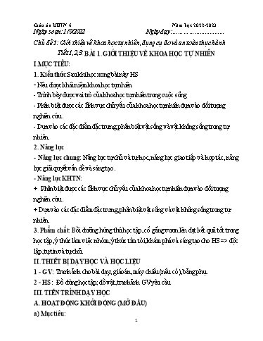 Giáo án KHTN 6 Sách Cánh diều - Năm học 2022-2023