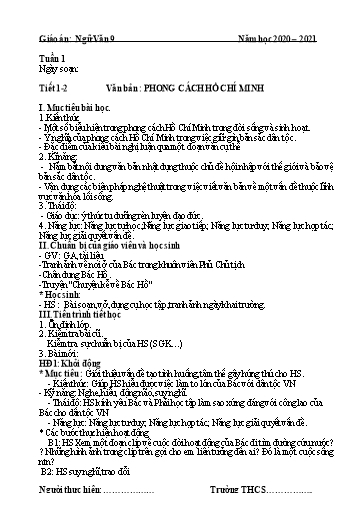 Giáo án Ngữ văn 9 (Theo CV3280) - Chương trình cả năm - Năm học 2020-2021