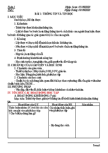 Giáo án Tin học 6 (Theo CV3280) - Năm học 2019-2020