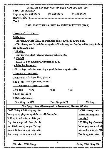 Giáo án Tin học 8 - Năm học 2020-2021 - Trường THCS Giang Tiên