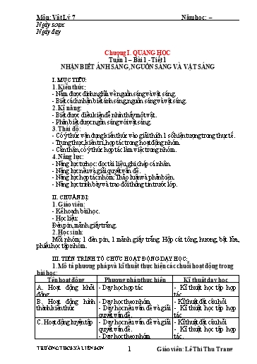 Giáo án Vật lý 7 - Chương trình cả năm - Trường THCS xã Liên Sơn