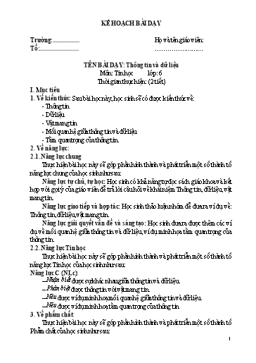 Kế hoạch bài dạy Tin học 6 Sách KNTT - Chương trình cả năm