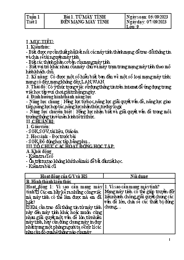 Kế hoạch bài dạy Tin học 9 - Học kì 1 - Năm học 2023-2024 - Trường TH & THCS Phước Lộc