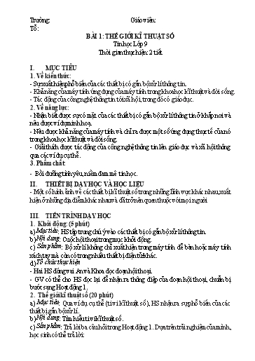 Kế hoạch bài dạy Tin học Lớp 9 Sách KNTT - Năm học 2024-2025 - Trường THCS Sơn Đà