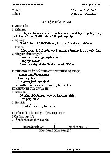 Kế hoạch bài học môn Hóa học 9 - Năm học 2020-2021