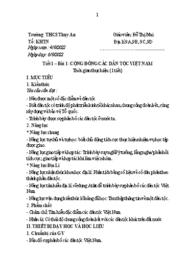 Giáo án Địa lí 9 - Học kì 1 - Năm học 2022-2023 - Trường THCS Thụy An