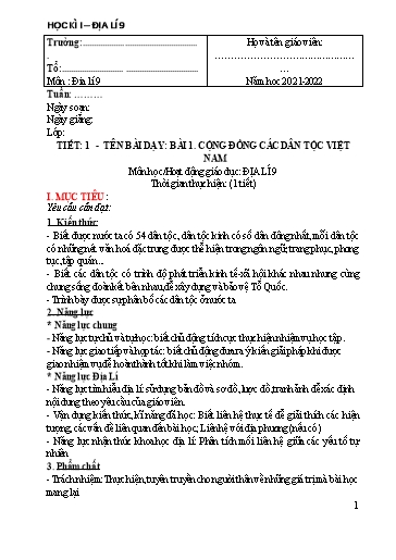 Giáo án Địa lí 9 (Soạn theo CV5512) - Học kì 1 - Năm học 2021-2022