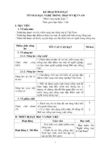 Kế hoạch bài dạy Công nghệ 7 Sách Chân trời sáng tạo - Năm học 2022-2023 - Trường THCS Xuân Tân