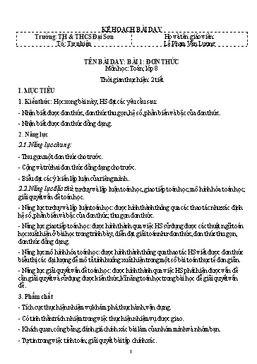 Kế hoạch bài dạy Đại số 8 Sách KNTT - Năm học 2023-2024 - Trường TH&THCS Đại Sơn