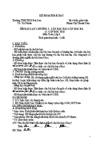Kế hoạch bài dạy Đại số Lớp 9 - Chương trình cả năm - Trường TH&THCS Đại Sơn