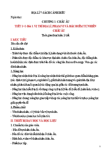 Kế hoạch bài dạy Địa lí 7 Sách Cánh diều - Năm học 2022-2023 - Trường THCS Tản Đà