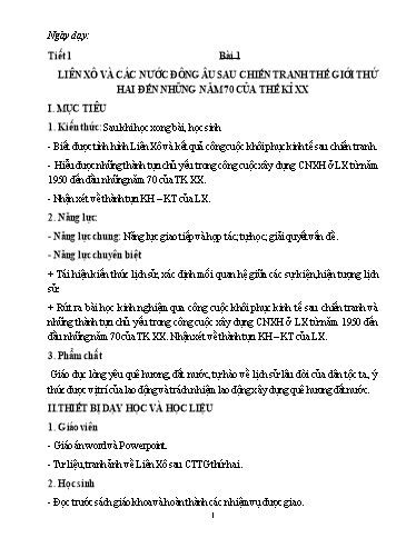 Kế hoạch bài dạy Lịch sử 9 - Học kì 1 - Năm học 2022-2023 - Trường THCS Tản Đà