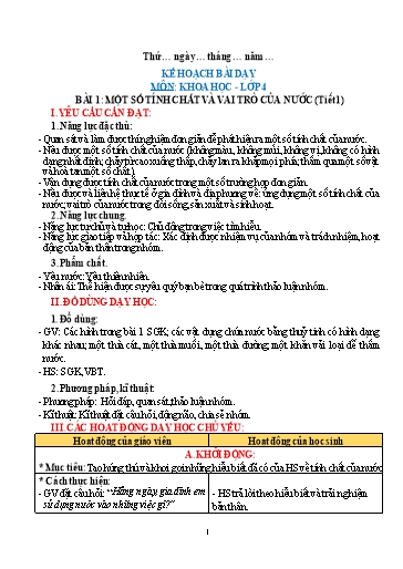 Kế hoạch bài dạy Khoa học Lớp 4 Sách CTST - Năm học 2023-2024