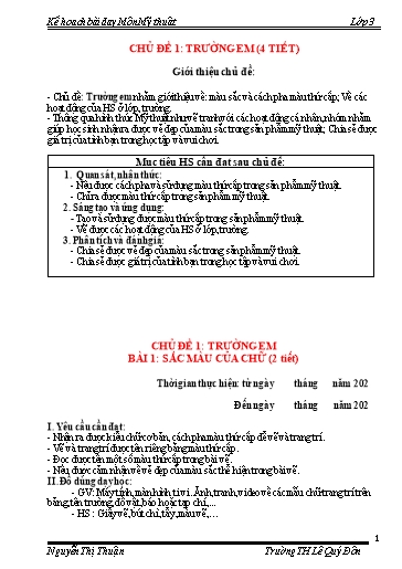 Kế hoạch bài dạy Mĩ thuật Lớp 3 Sách CTST - Chương trình cả năm - Trường Tiểu học Lê Quý Đôn