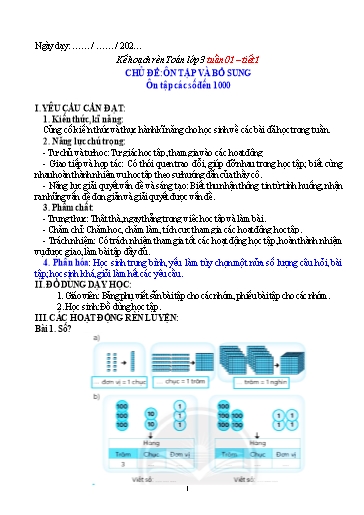 Kế hoạch bài dạy Toán Lớp 3 (Buổi chiều) Sách CTST - Chương trình cả năm