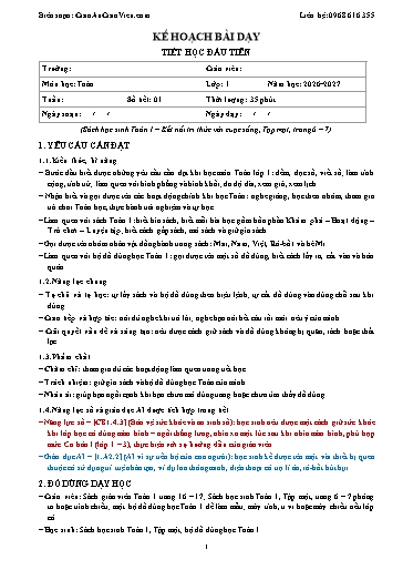 Kế hoạch bài dạy môn Toán lớp 1 cả năm 2026-2027 tích hợp năng lực số và trí tuệ nhân tạo (AI)